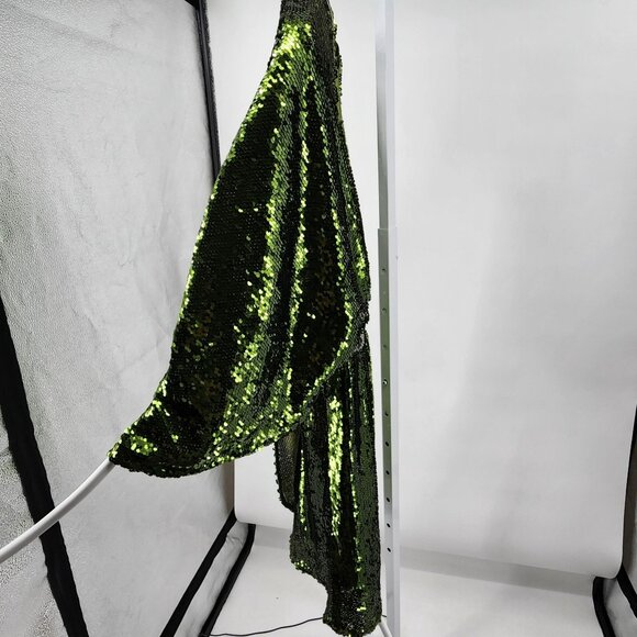 ASOS Design Womens Size 6 Tall Green Sequin Mini Dress V Neck Draped - Picture 10 of 12